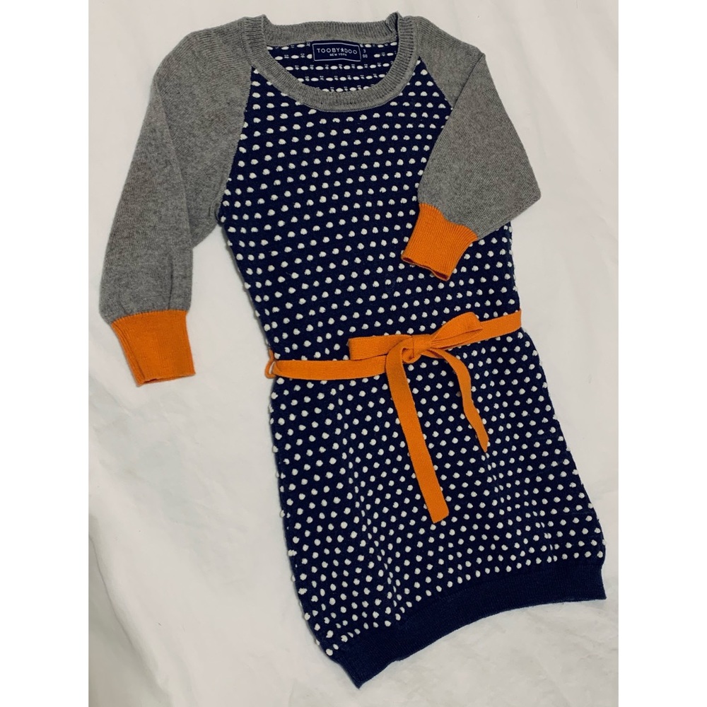 Toobydoo Navy, grey, and orange sweater dress